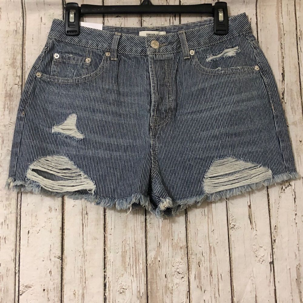 Forever 21 Pinstripe High Rise Cut Offs